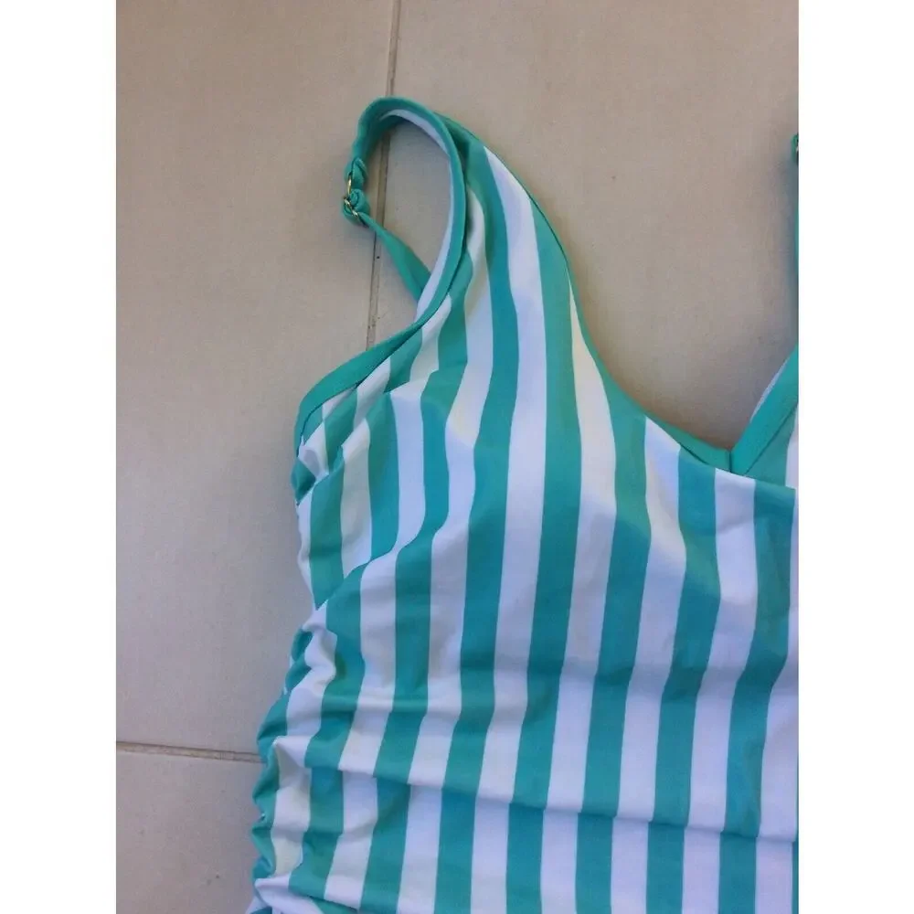 Kona Sol Swim One Piece Swimsuit Ruched Striped Summer Beach